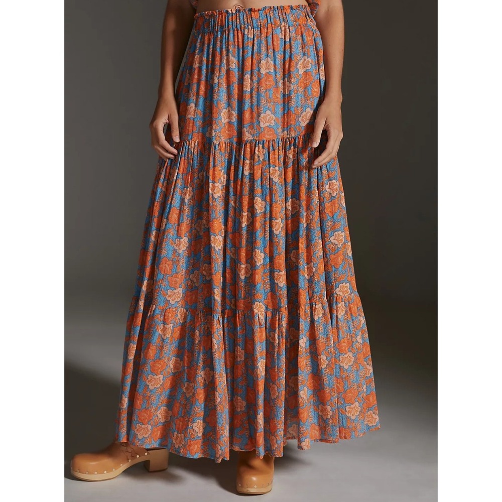 SUNDRY x ANTHROPOLOGIE Floral Tiered Maxi Skirt Boho Peasant